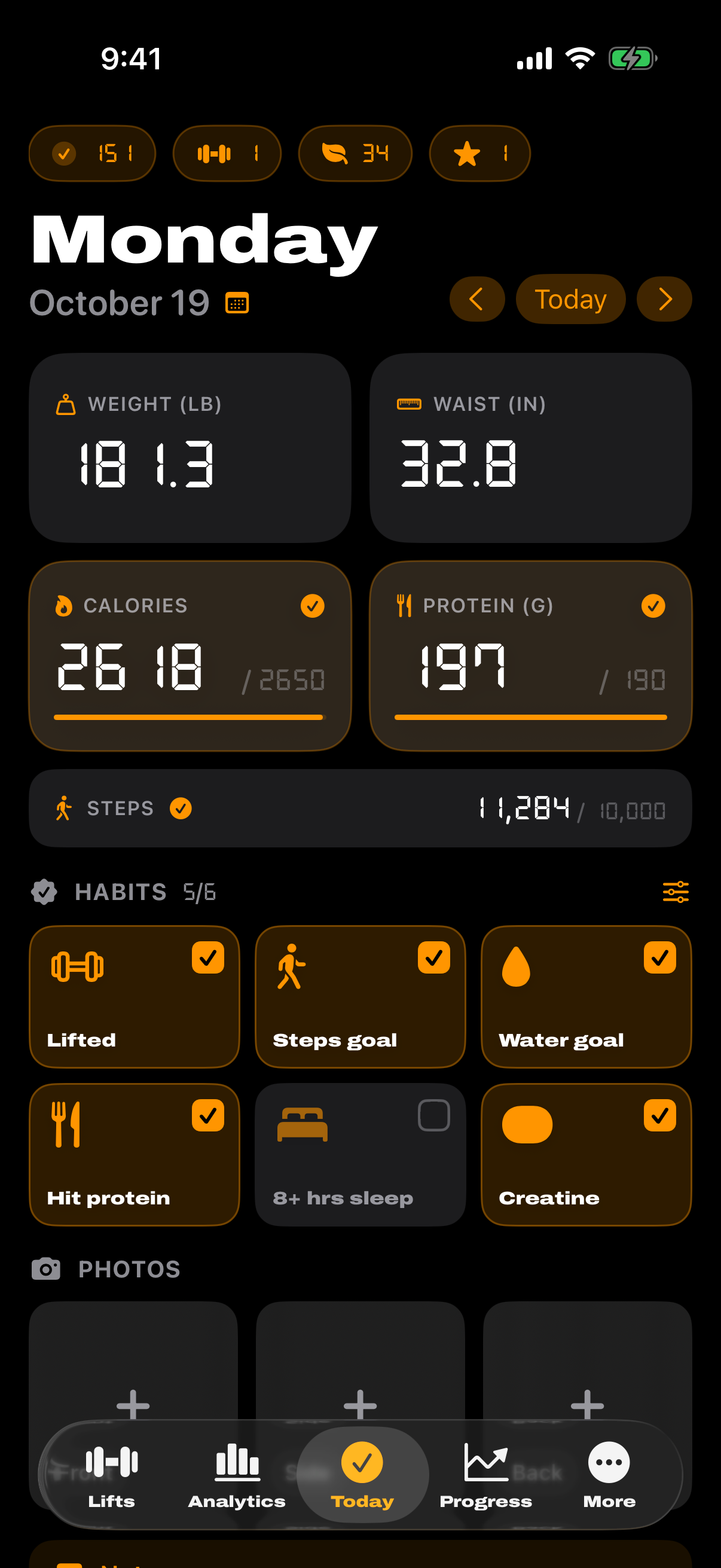 FitnessTracker today dashboard