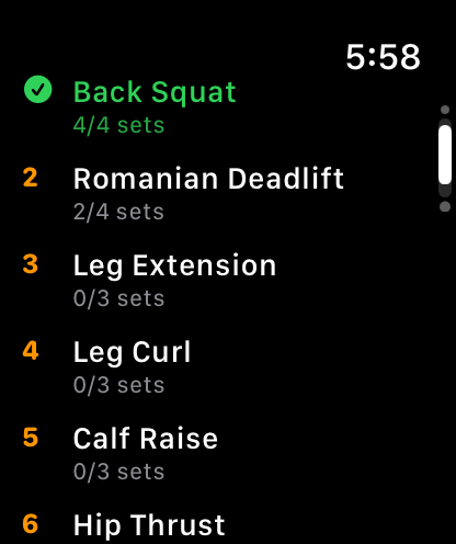 Apple Watch exercise list