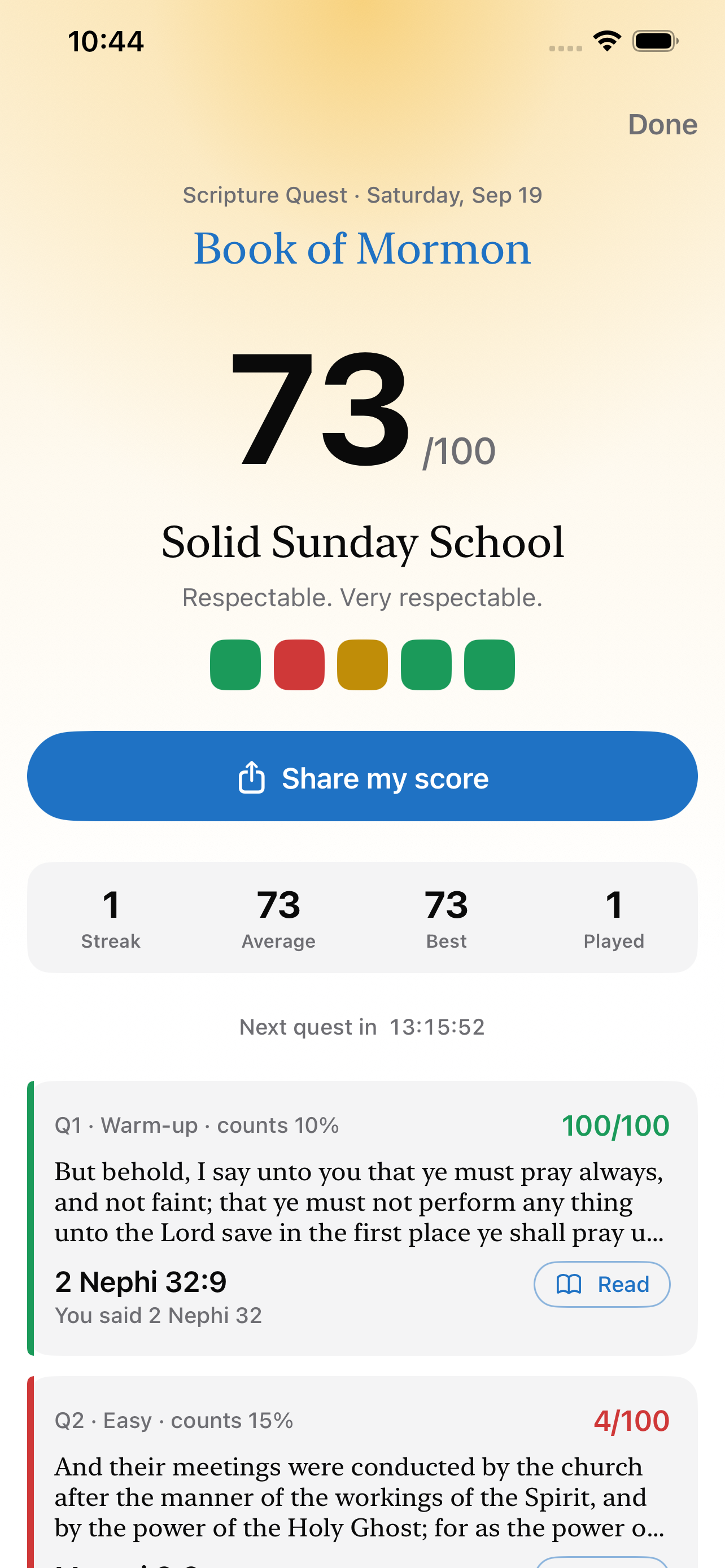 Scripture Quest results