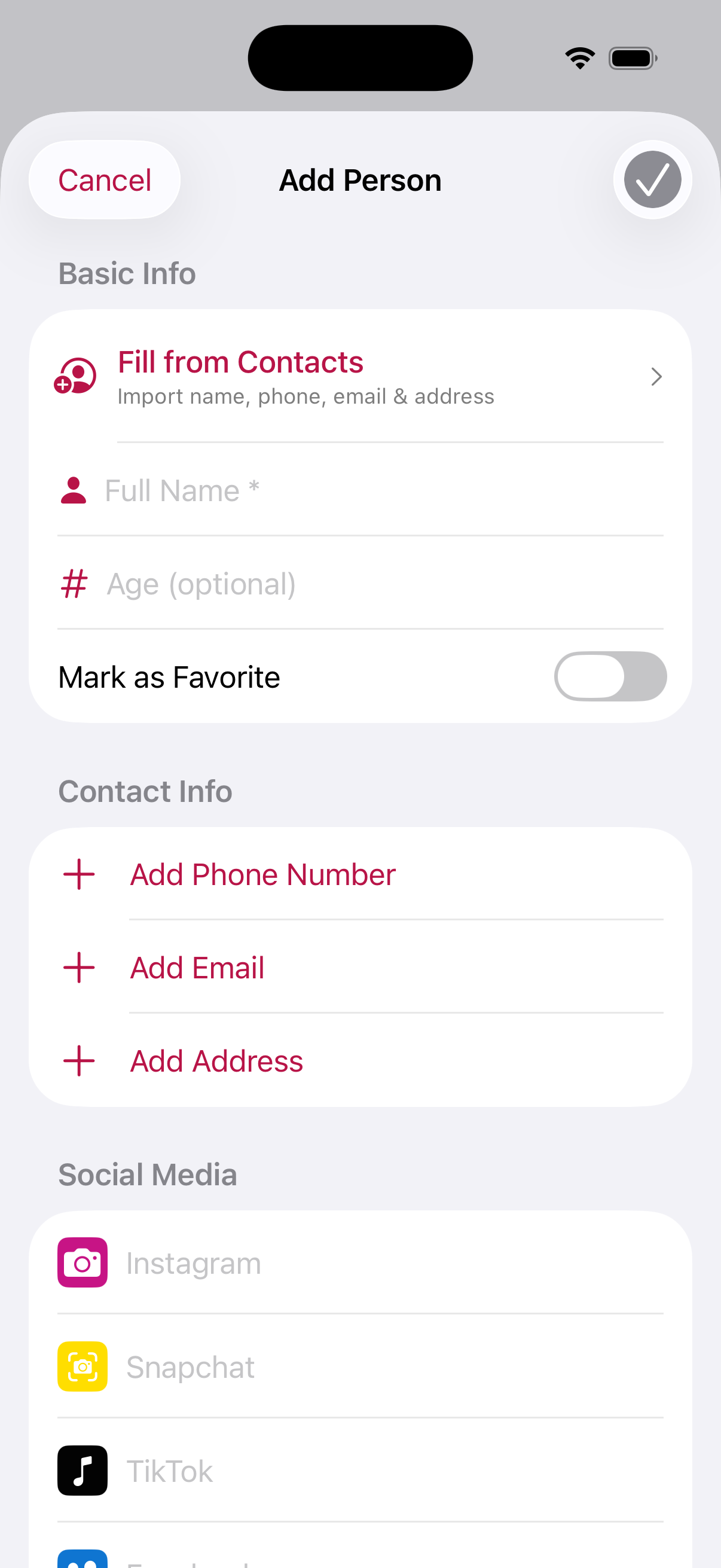 PMG Dating add person form